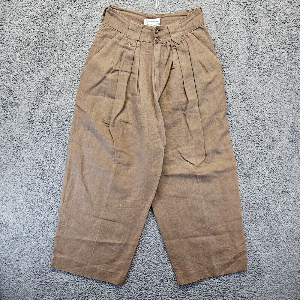 Senso Unico Pants Women Size Medium Brown Linen High Rise Pleated Front‎